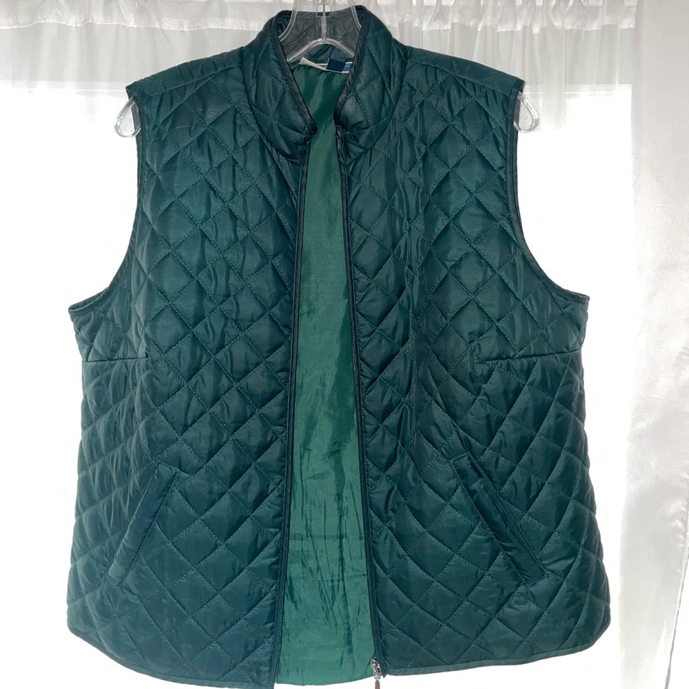 Karen Scott Puffer Dark Green Quilted Vest PXL